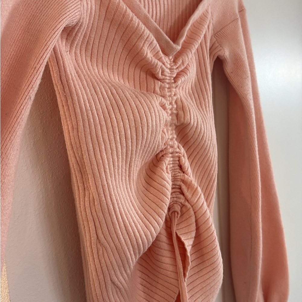 Guess Pink V-Neck Ruched Sweater